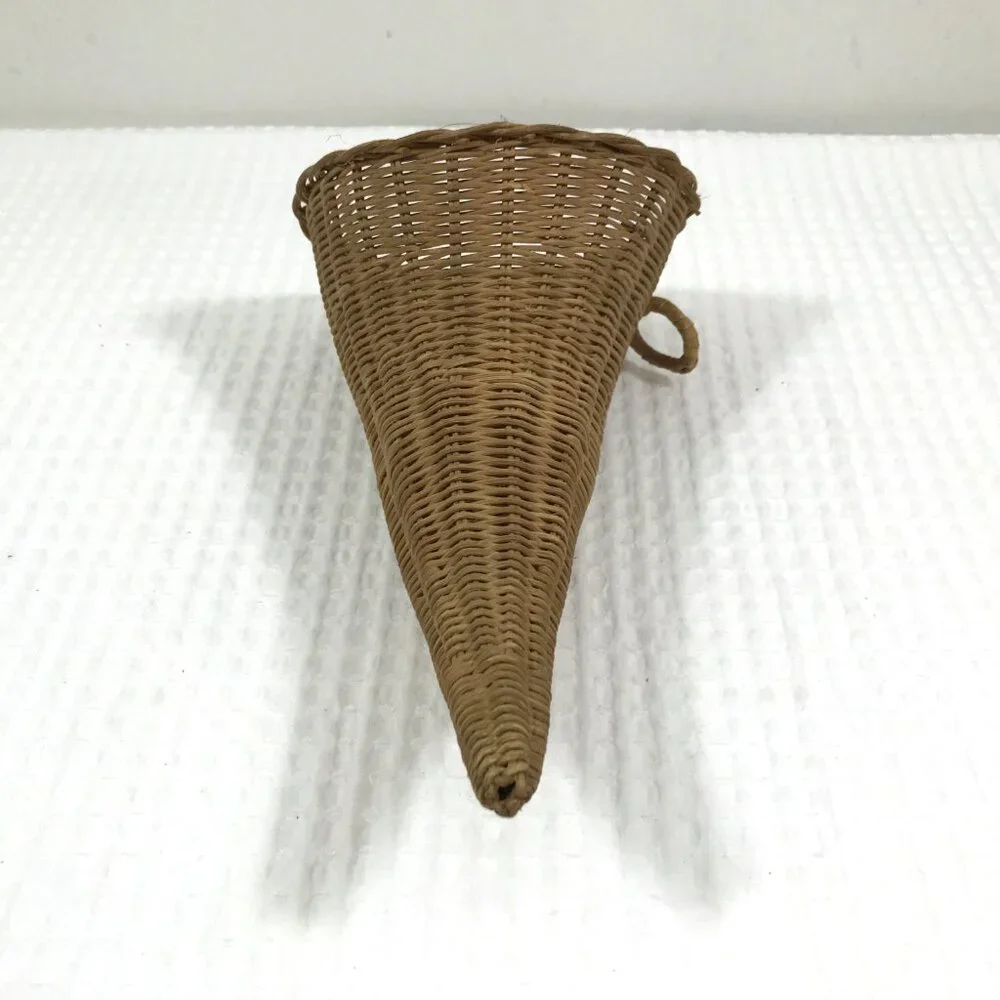 Vintage wicker cornucopia basket wall hanging horn of plenty